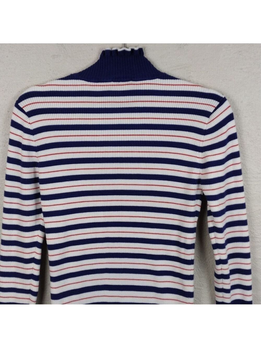 Scotch & Soda Red White Blue Striped Mock Neck Long Sleeve Ribbed Knit Top - Picture 10 of 12